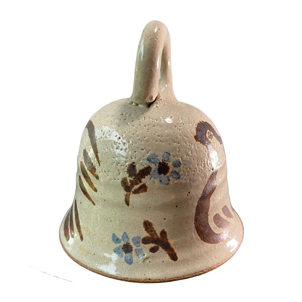 Art Pottery Nature Bell Home Decor Glaze Stoneware Loop Handle Vintage Signed